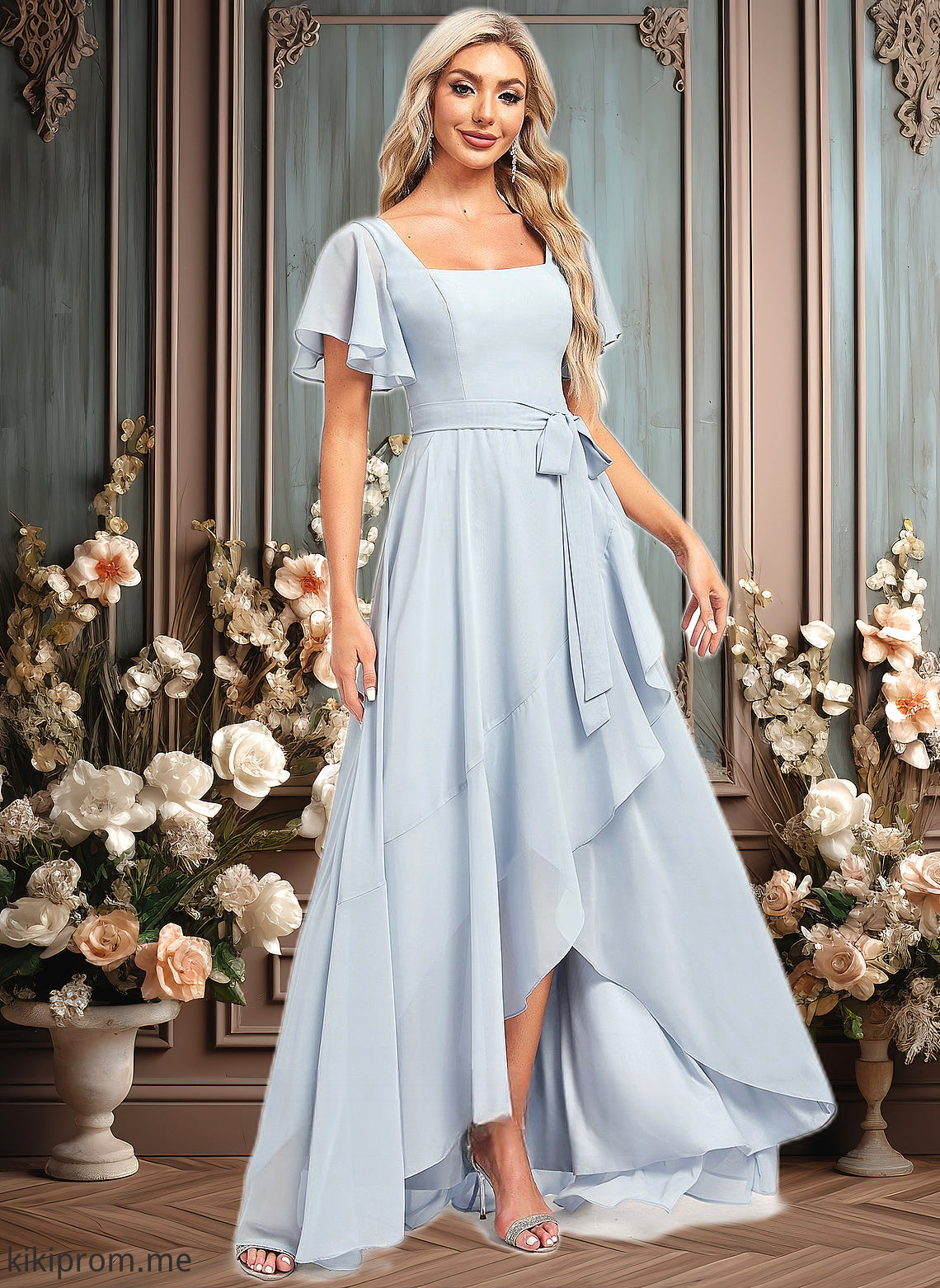 June A-line Square Asymmetrical Chiffon Bridesmaid Dress HFP0025796