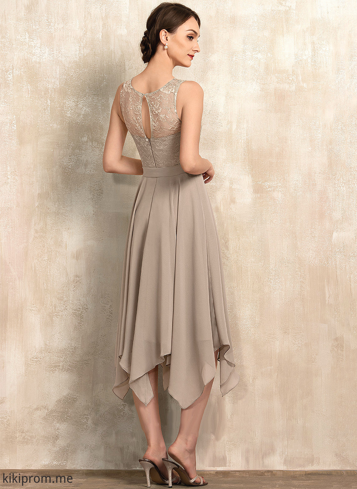 the Bow(s) Mother of the Bride Dresses Scoop Mother Lace Tea-Length With of Ashlee Neck Dress Chiffon Bride A-Line