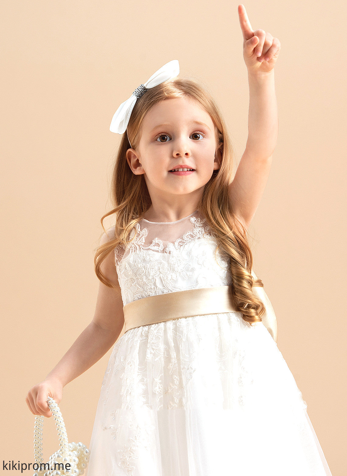 Sash/Bow(s) Lorelai Neck Flower Girl Dresses With Girl Flower A-Line/Princess Sleeveless Satin/Tulle/Lace Scoop Ankle-length Dress -