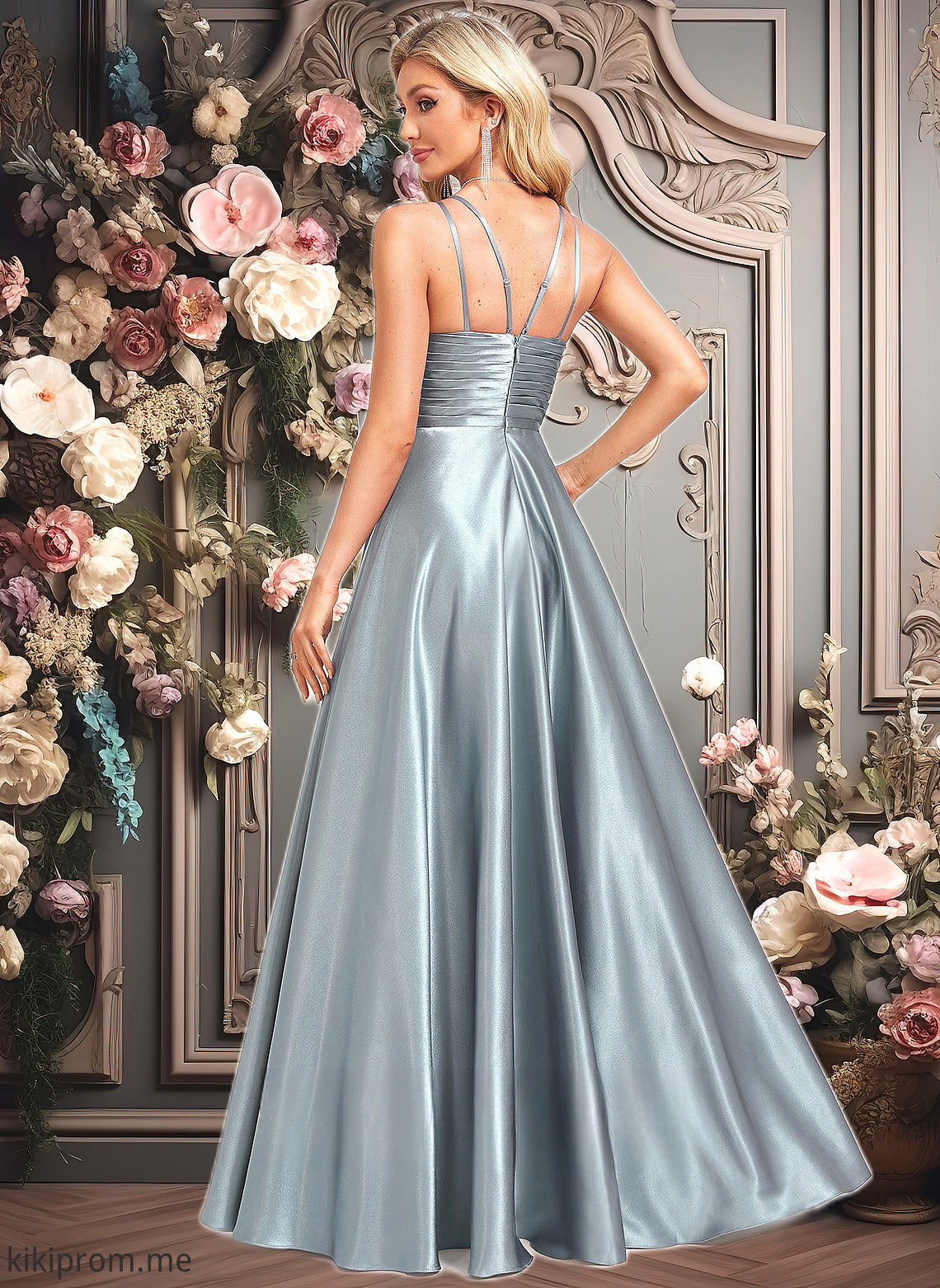 Adelaide A-line Halter Floor-Length Stretch Satin Bridesmaid Dress HFP0025783