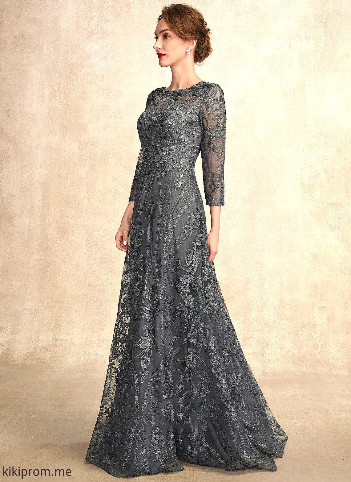 A-Line Dress Sequins Mother of the Bride Dresses Mother Lace Miriam Floor-Length With Bride of Scoop Neck the