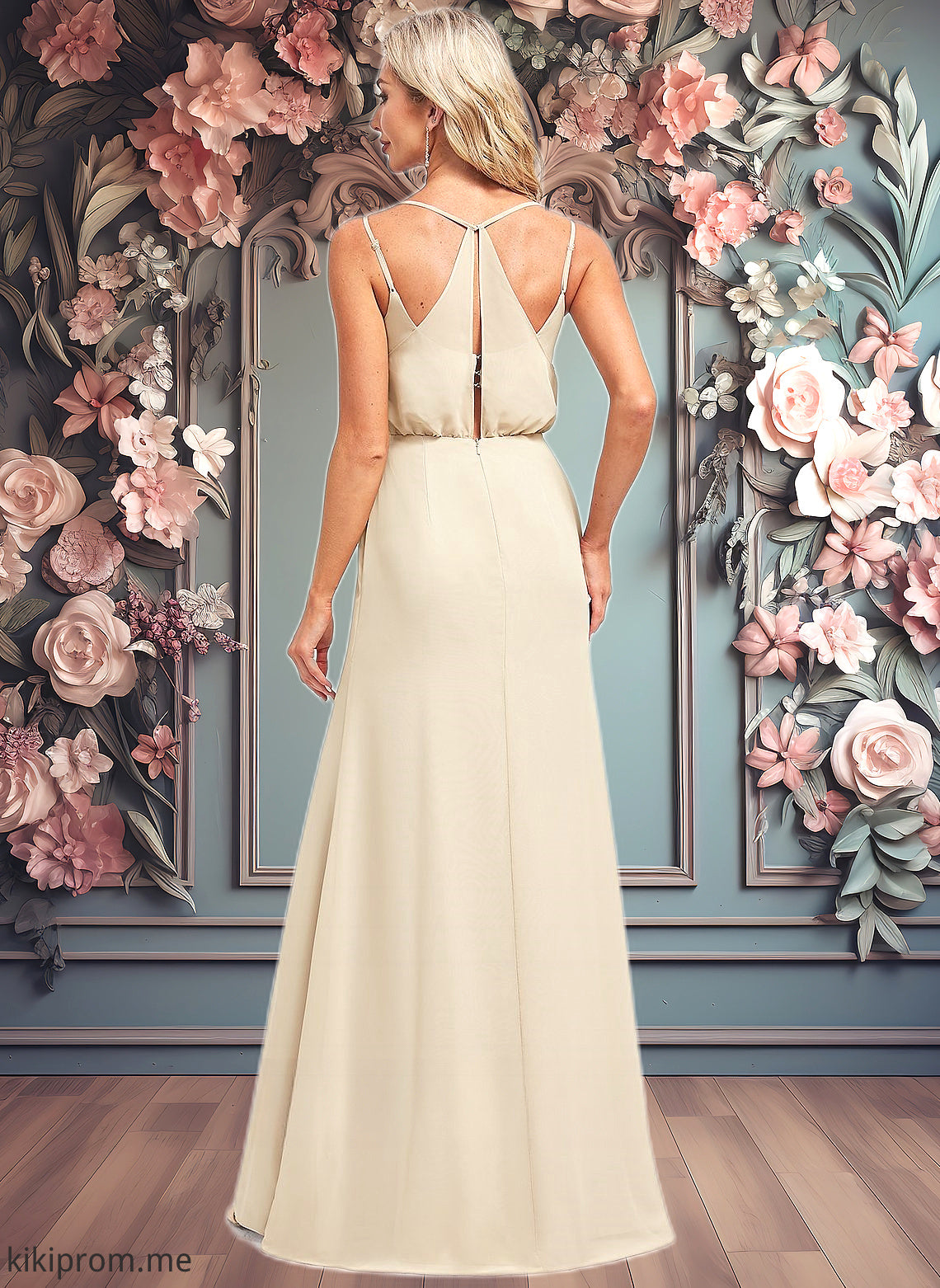 Teresa A-line V-Neck Floor-Length Chiffon Bridesmaid Dress HFP0025790