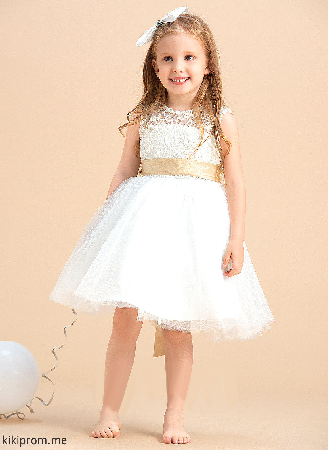 With Dress Neck Girl Sash/Bow(s)/Back A-Line Scoop Hole Flower Girl Dresses - Flower Millie Sleeveless Satin/Tulle/Lace Knee-length