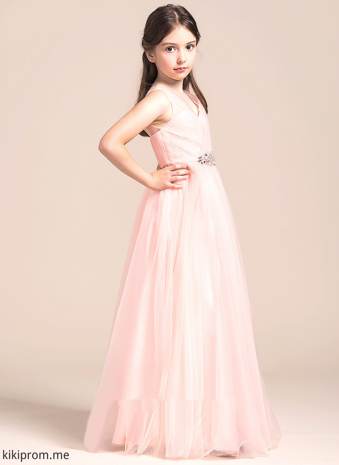 Flower Girl Dresses Dress Floor-length Sleeveless A-Line Ruffles/Beading/Sequins - V-neck Tulle With Girl Kayden Flower