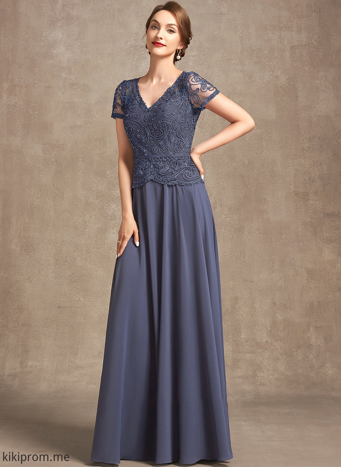 of Mother the Bride Lace Sequins V-neck Mother of the Bride Dresses A-Line With Lucile Floor-Length Dress Chiffon