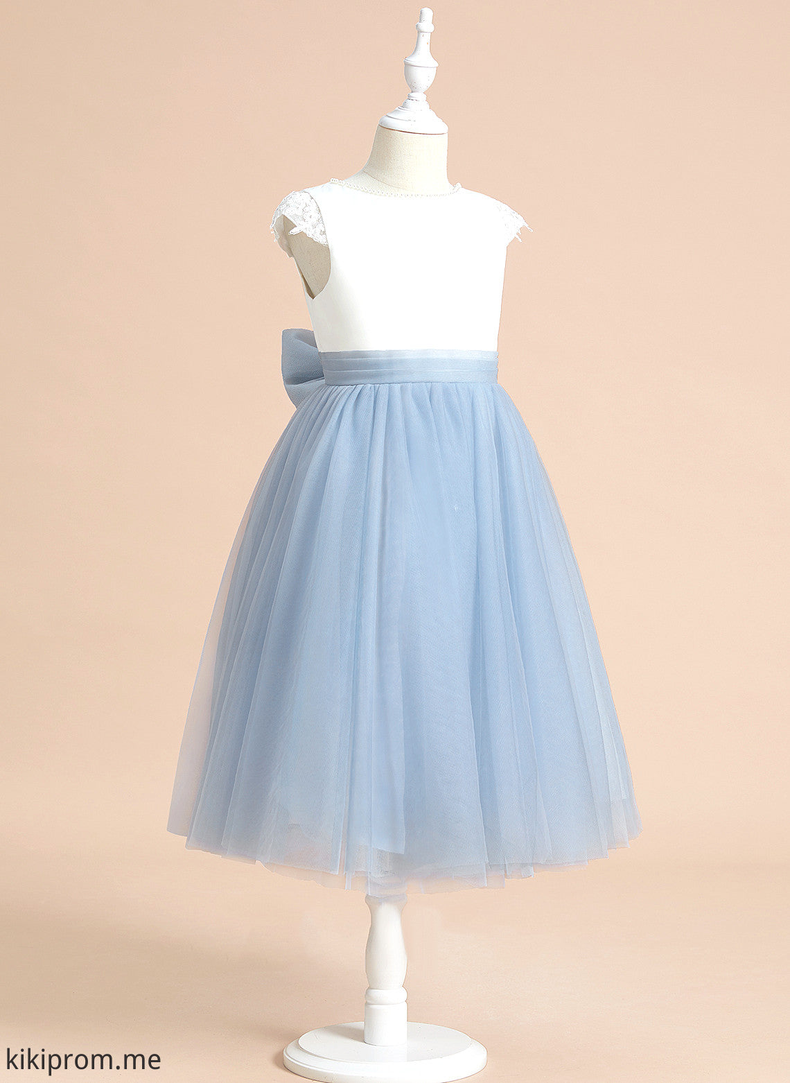 Scoop Girl Libby Flower Sleeveless Neck Dress - A-Line Satin/Tulle Flower Girl Dresses Lace/Bow(s) With Tea-length