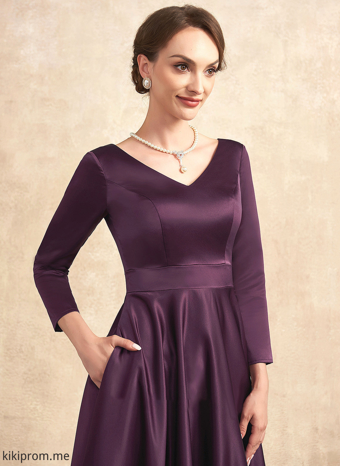 of Mother With Bride the V-neck A-Line Dress Carina Ankle-Length Mother of the Bride Dresses Pockets Satin