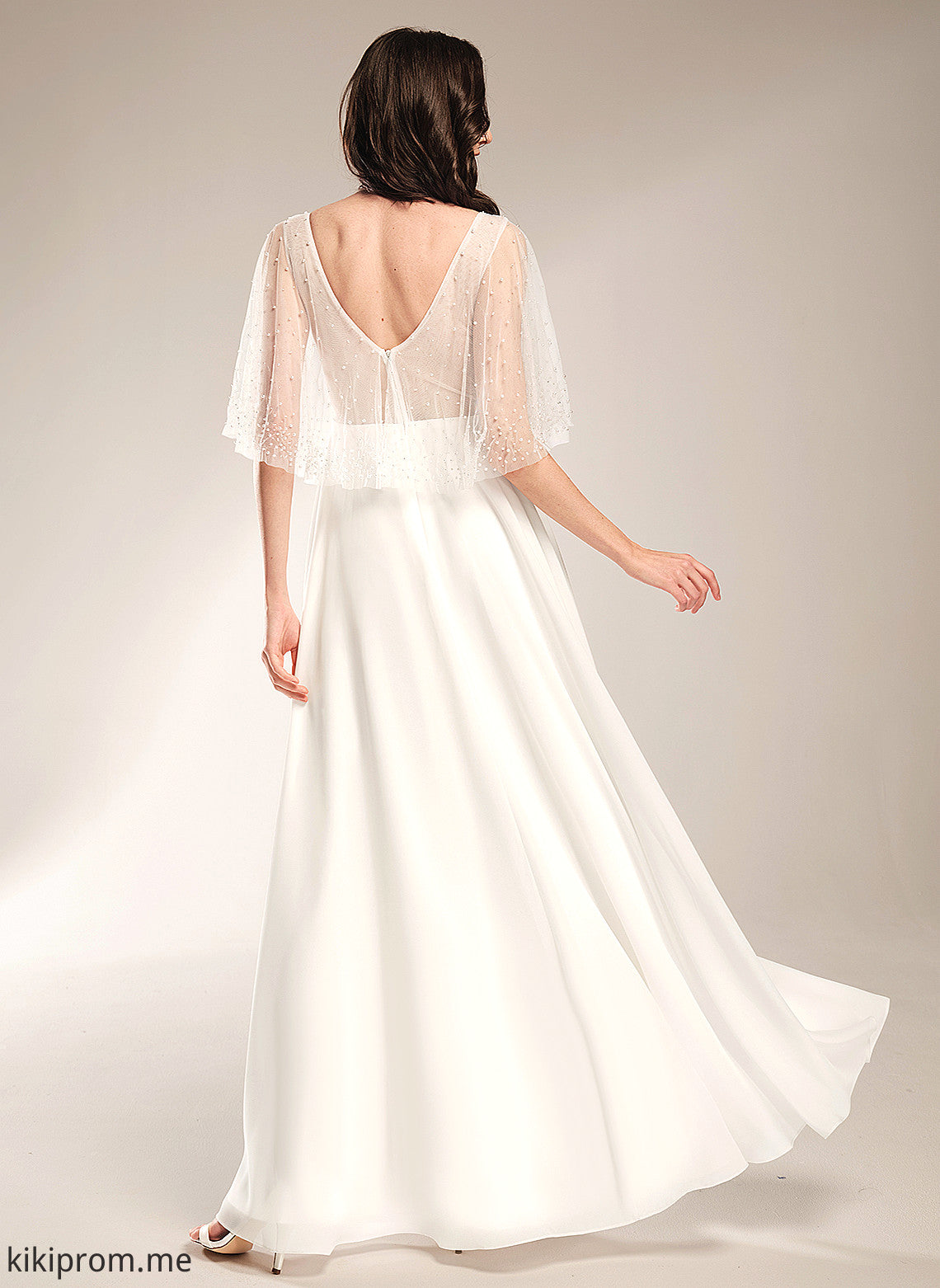 V-neck Floor-Length Wedding A-Line Beading With Dress Wedding Dresses Chiffon Cindy