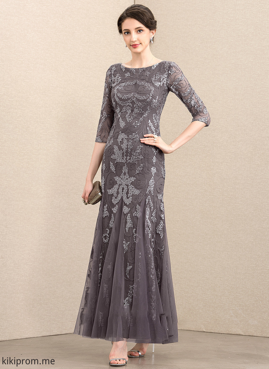 the Sheath/Column Willa of Mother Ankle-Length Scoop Sequined Dress Tulle Neck Mother of the Bride Dresses Bride