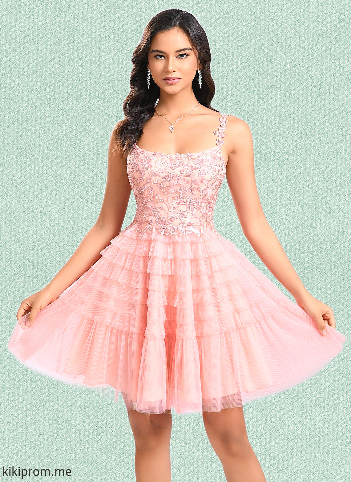 Clare Ball-Gown/Princess Scoop Short Tulle Lace Homecoming Dress With Ruffle HFP0025676