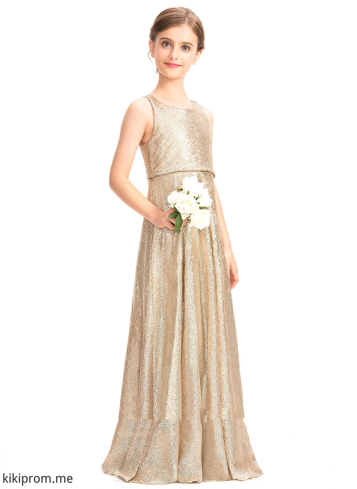 A-Line Back Dress Floor-length Hole Neck Jo Sequined Flower Sleeveless With Girl - Scoop Flower Girl Dresses