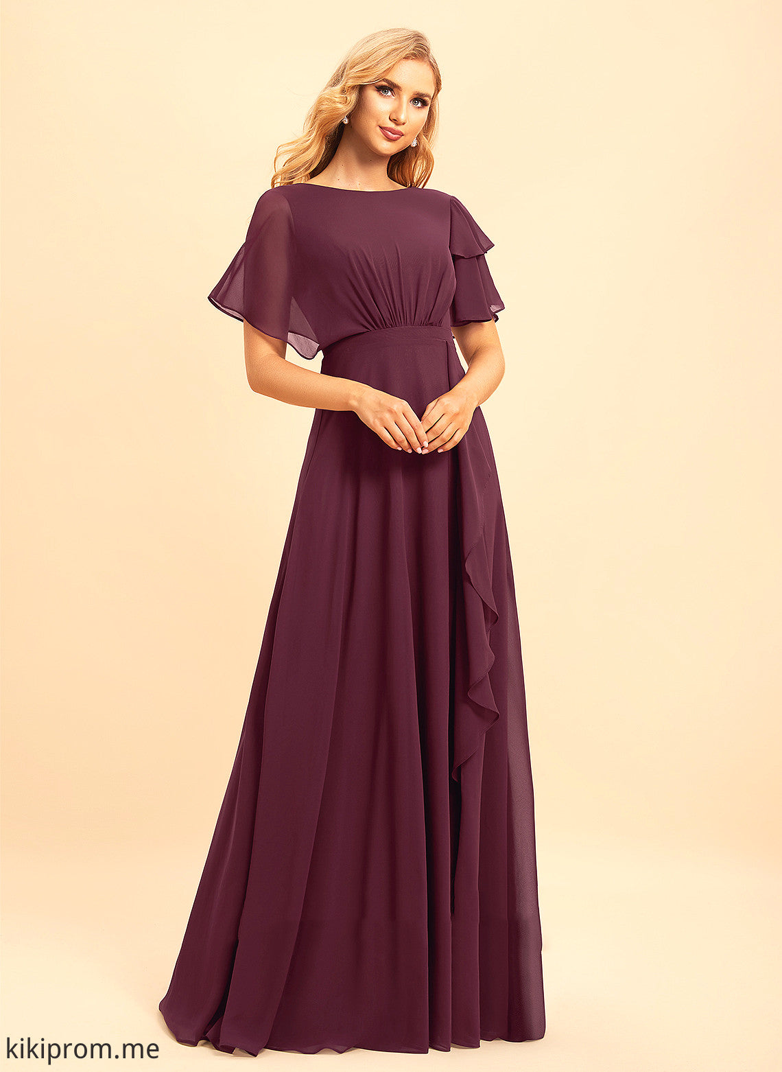 Embellishment Fabric Ruffle Silhouette Floor-Length ScoopNeck A-Line Length Neckline SplitFront Olivia Bridesmaid Dresses