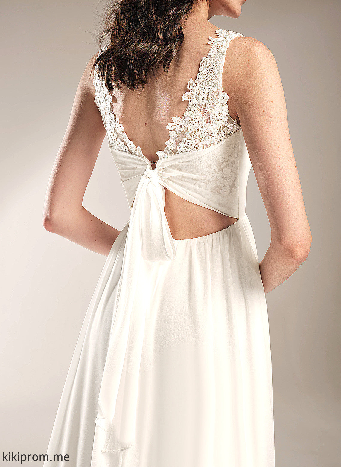 Wedding Dresses Train Lace Dress Chiffon A-Line With Elliana Court V-neck Wedding