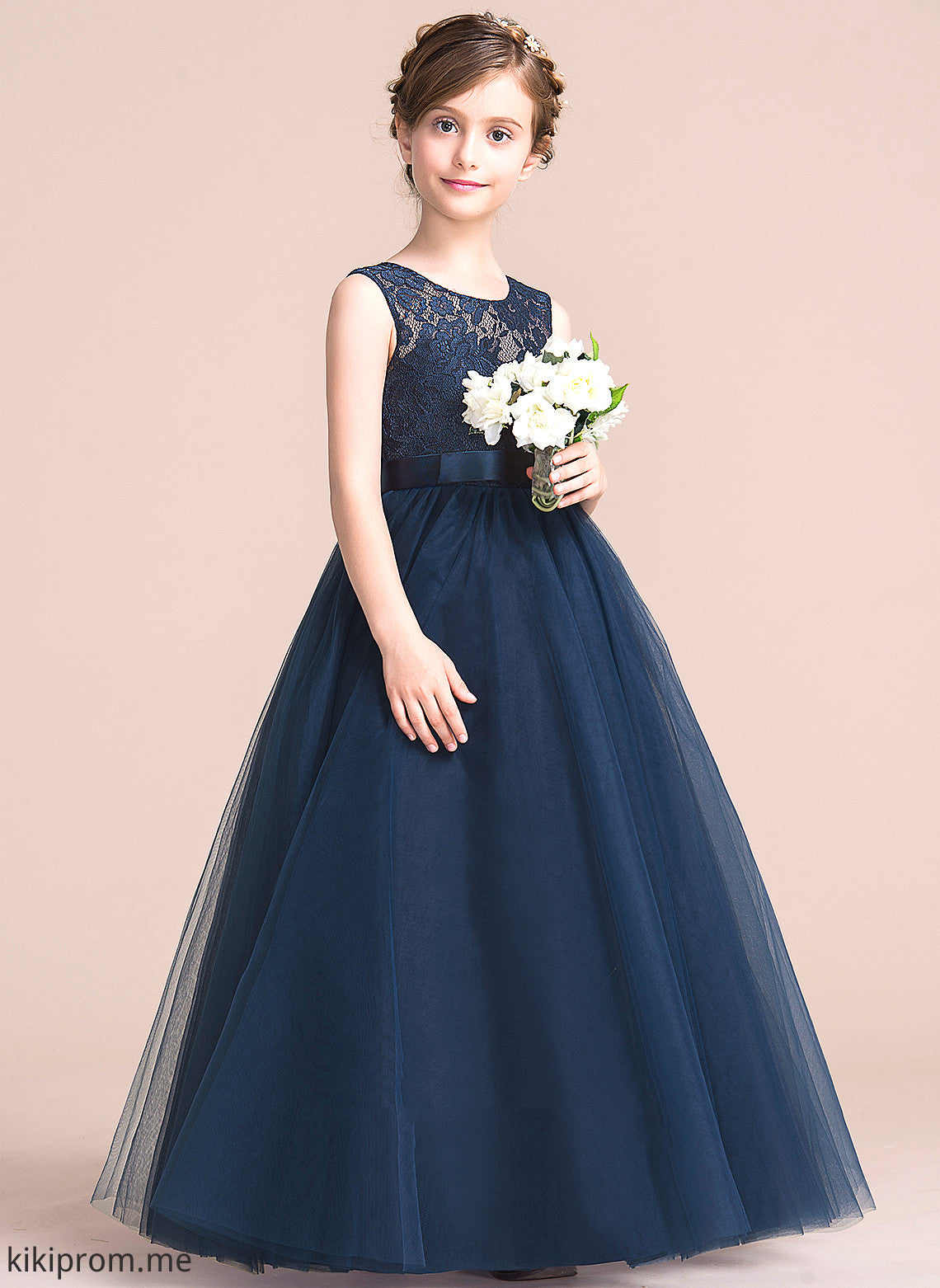 Karina Sleeveless Neck Satin/Tulle/Lace A-Line Dress Floor-length Girl Scoop Flower Flower Girl Dresses