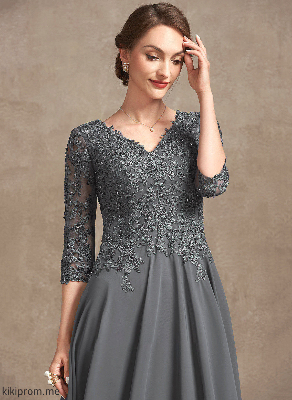 Sequins the With Chiffon Beading A-Line Mother V-neck Dress Mother of the Bride Dresses Tea-Length Leticia Lace of Bride