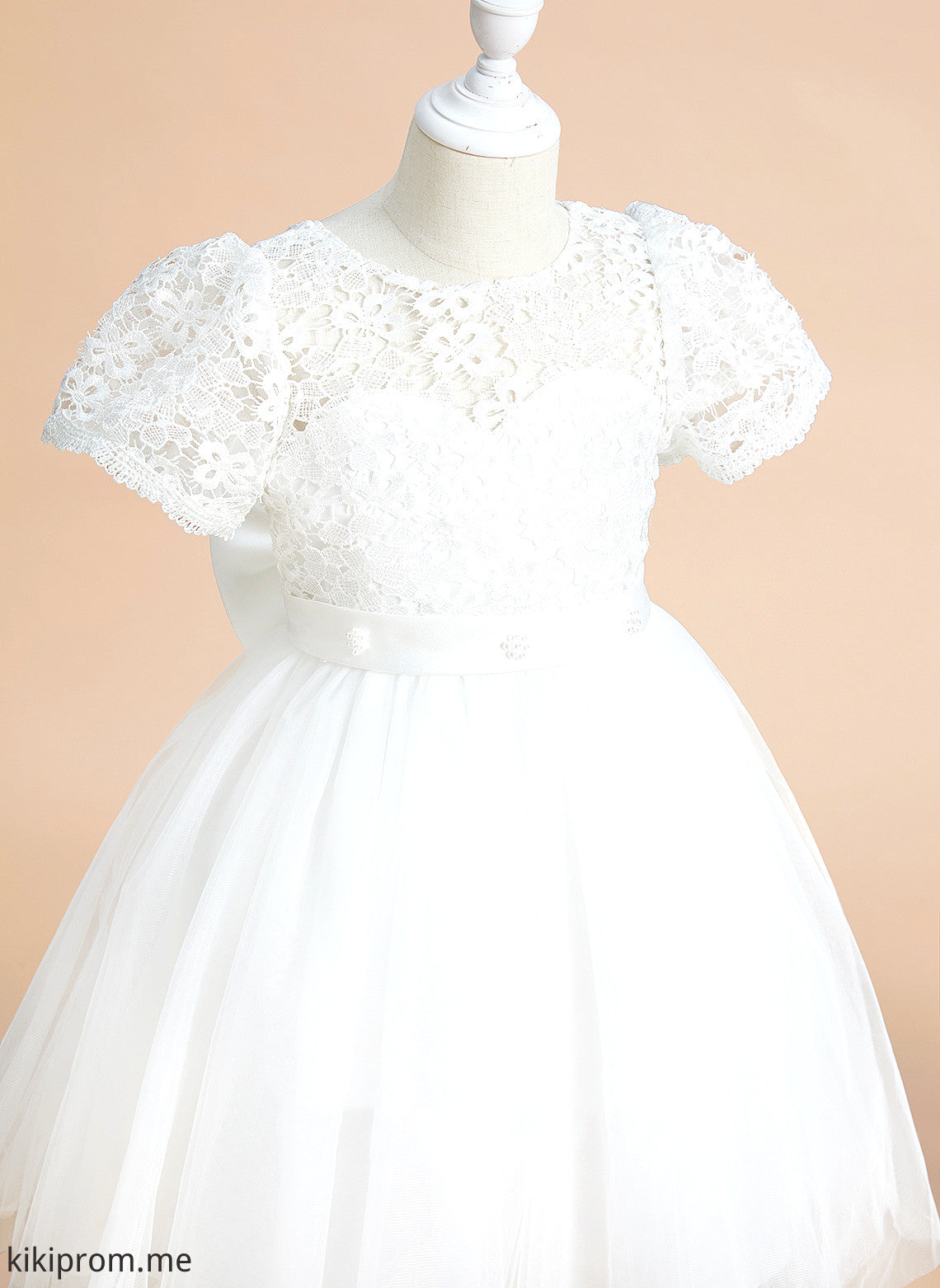 Girl Tulle/Lace Dress Bow(s) A-Line Sleeves Short Knee-length With Flower Girl Dresses Harley Flower Neck Scoop