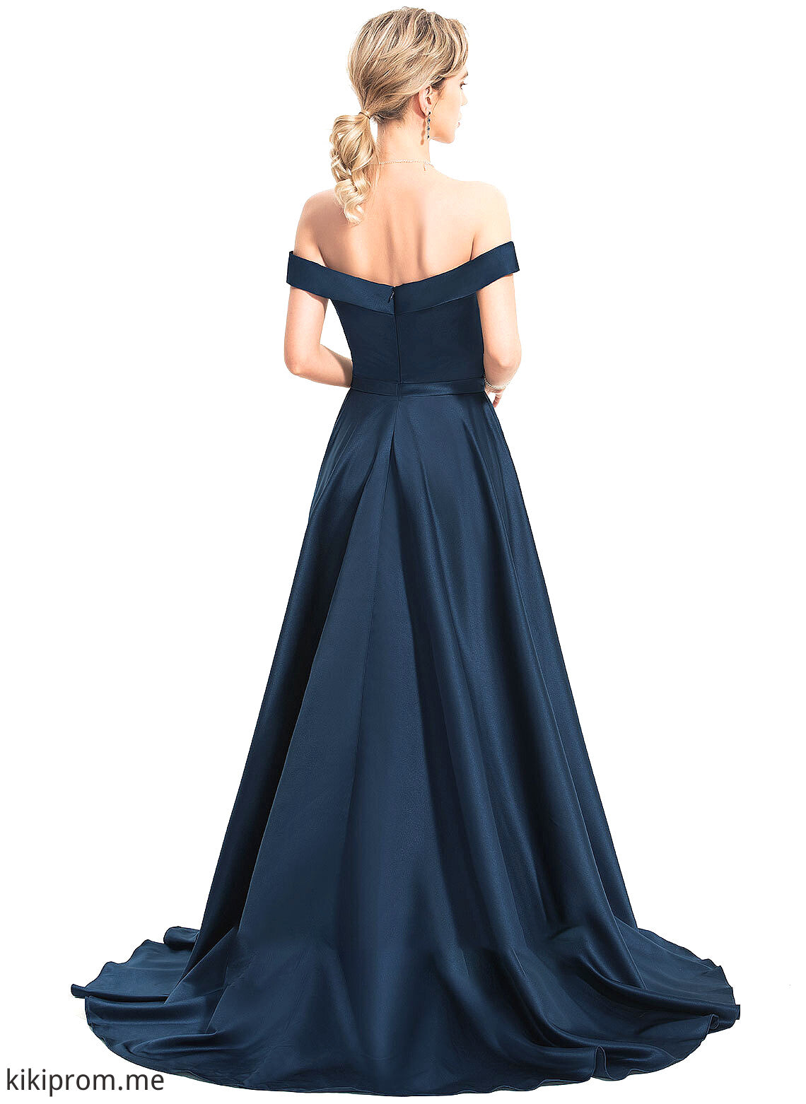 With Pockets Prom Dresses Off-the-Shoulder Sweep Satin A-Line Keely Train