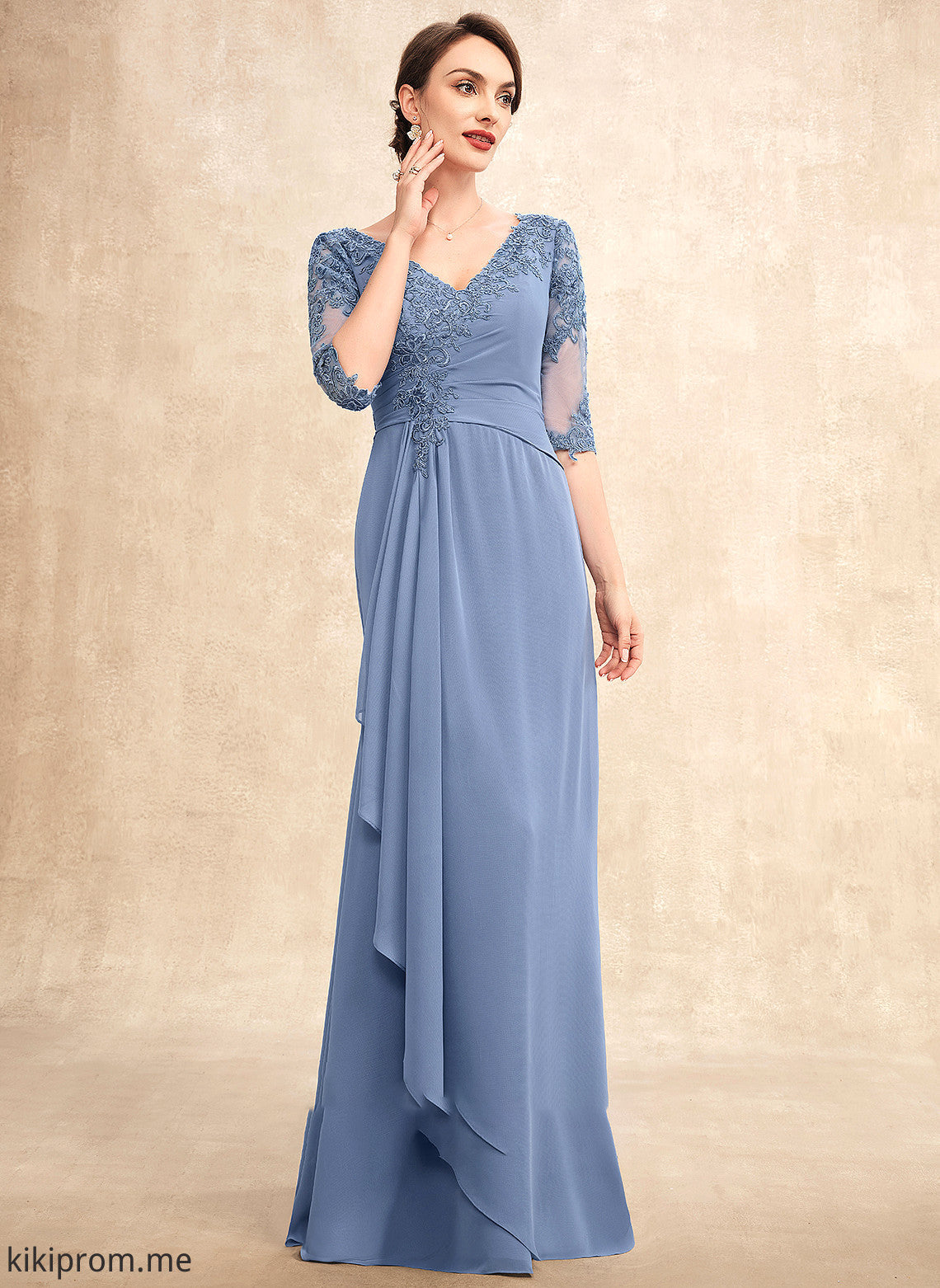 Parker Dress Chiffon Mother of the Bride Dresses Ruffles of A-Line Floor-Length Cascading Lace With V-neck Bride the Mother