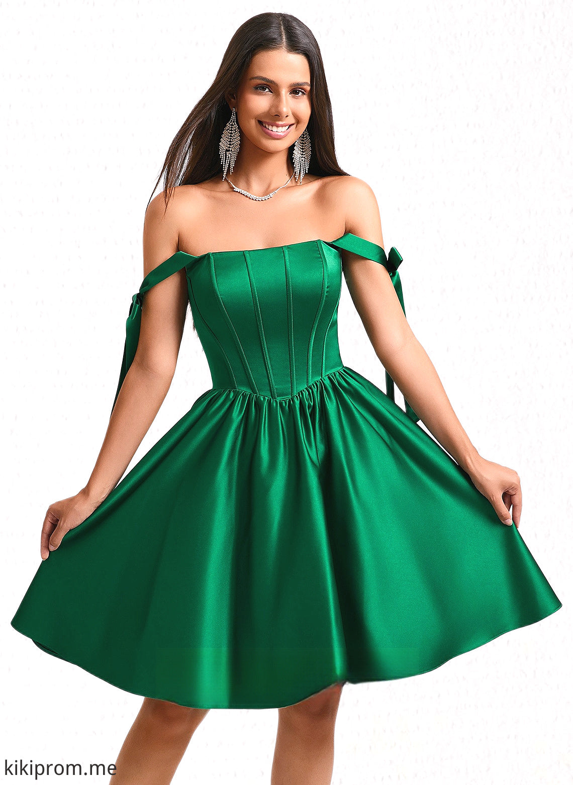 Alanna Ball-Gown/Princess Straight Short Satin Homecoming Dress With Bow HFP0025645