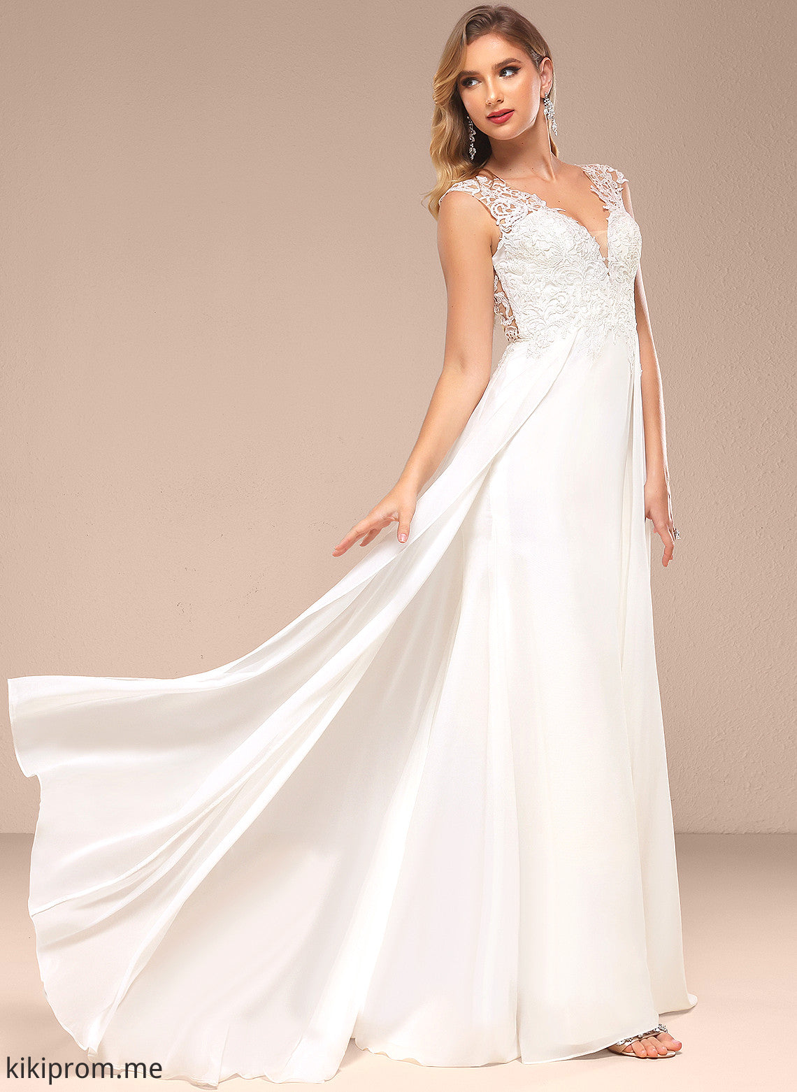 Train A-Line Marcie Lace Chiffon Dress V-neck Sweep Wedding Wedding Dresses