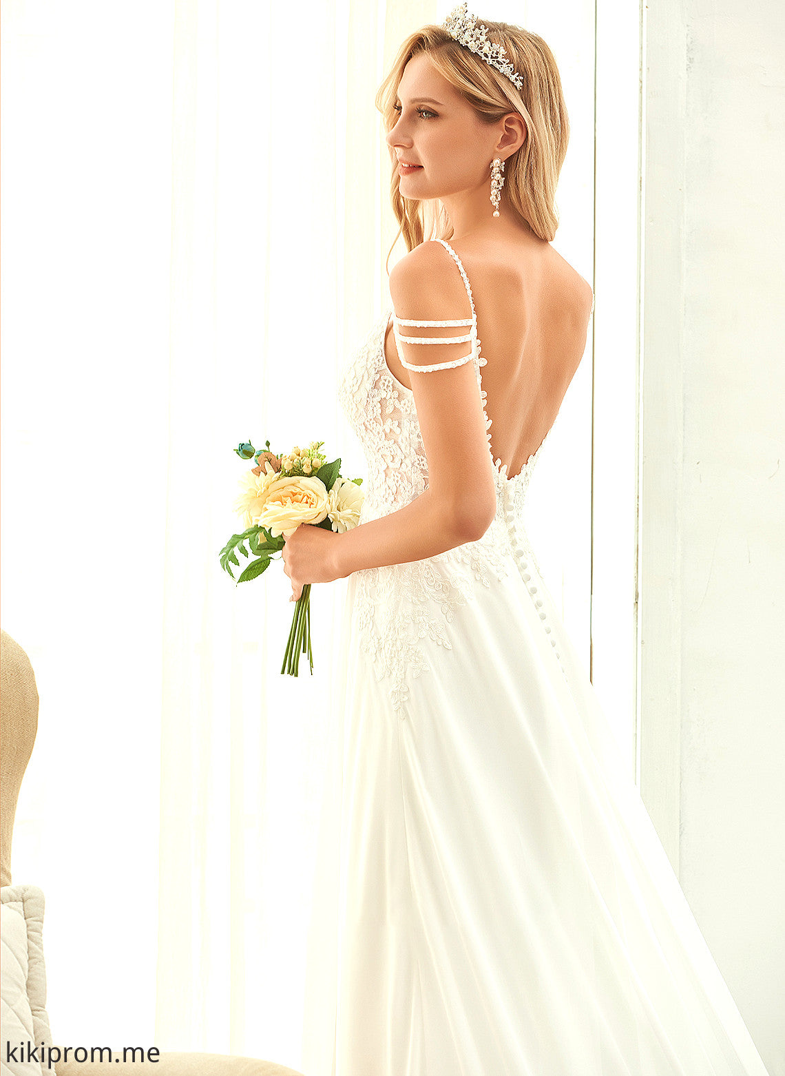 With Lace V-neck Beading A-Line Wedding Dresses Train Chiffon Sweep Wedding Dress Sequins Skye