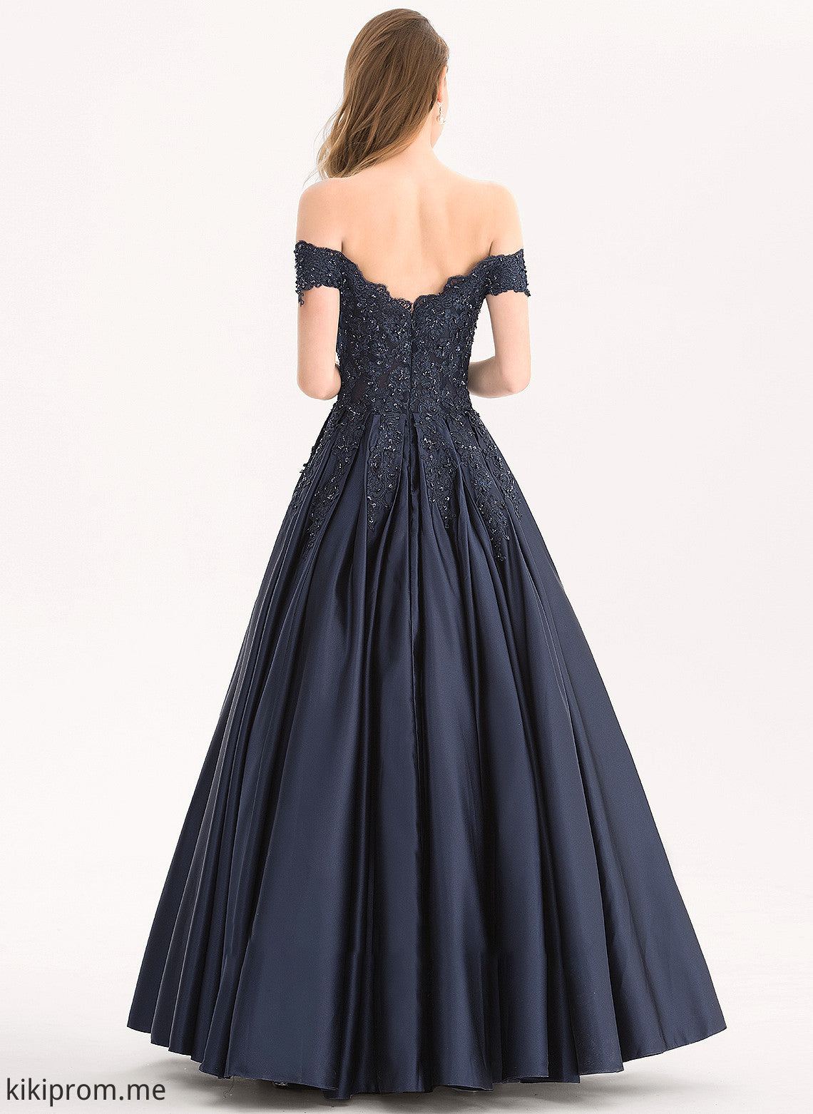 With Prom Dresses Ball-Gown/Princess Kaitlynn Floor-Length Off-the-Shoulder Beading Sequins Satin