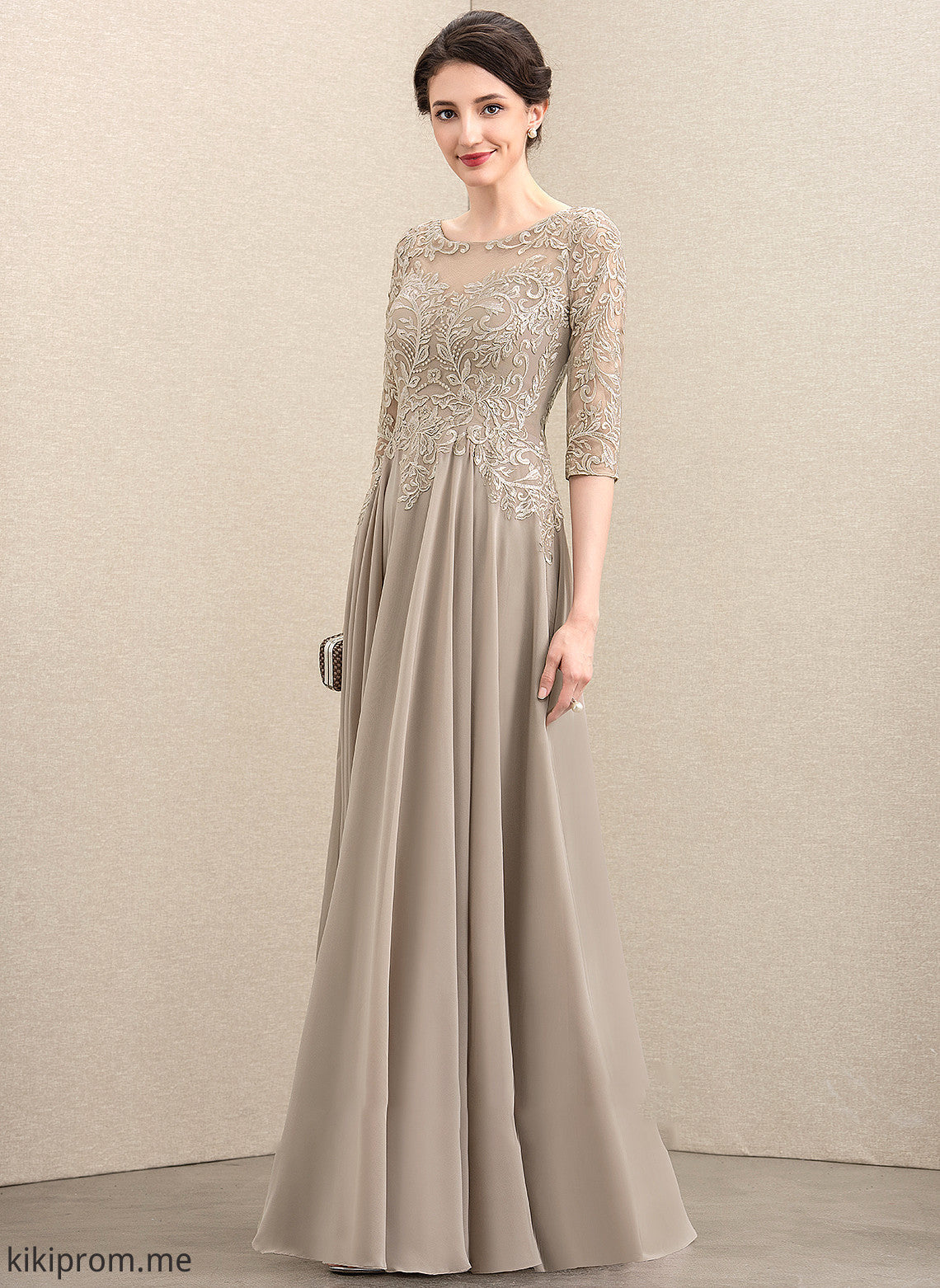 Sequins Neck Dress Scoop Bride A-Line Mother of the Bride Dresses Mother Bailee Lace of Chiffon Floor-Length the With