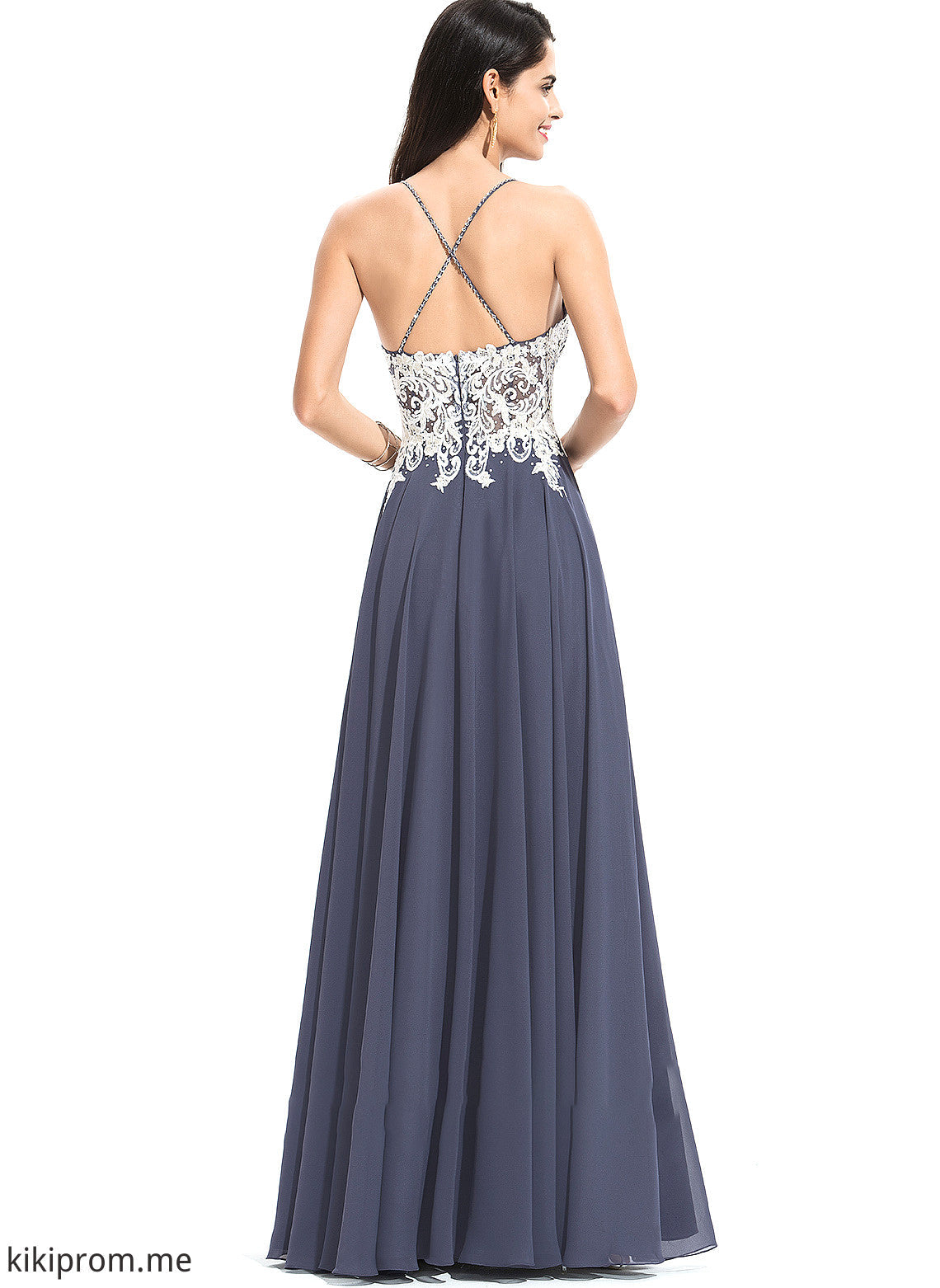 Chiffon Nicky Front Beading Floor-Length With Lace A-Line Prom Dresses Sequins Split