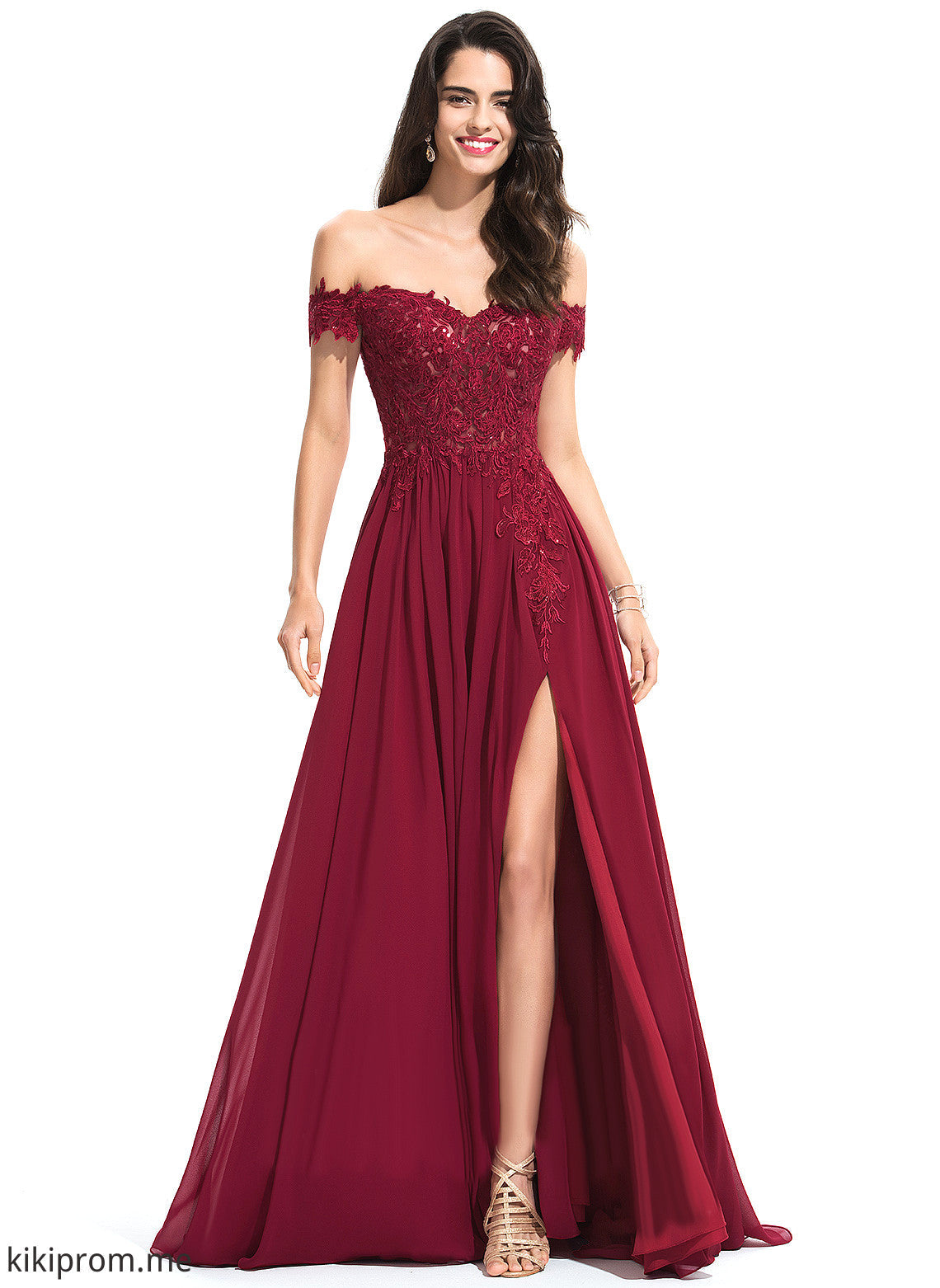 With Prom Dresses Finley Off-the-Shoulder Chiffon Train Sequins Sweep A-Line