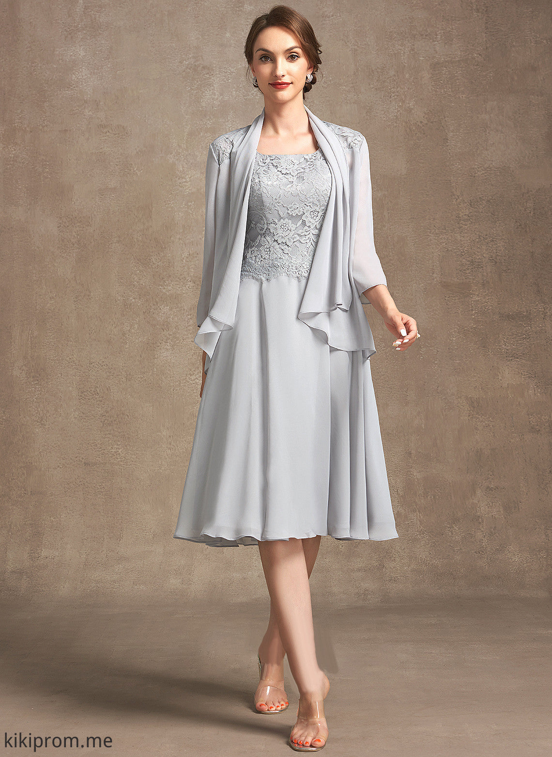 Mother of the Bride Dresses Lace Chiffon of Kelsie Knee-Length Mother Dress Bride Neckline the Square A-Line