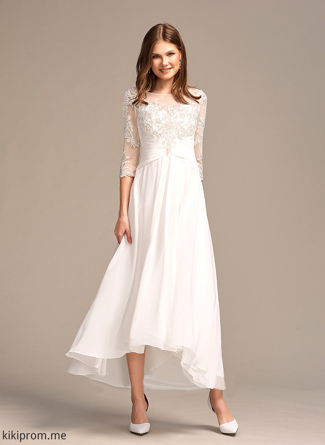 Wedding Dresses Chiffon With Asymmetrical Wedding Illusion Lace A-Line Kinley Dress