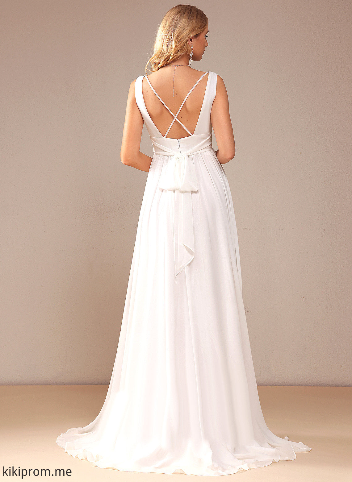 Sweep Train Split Chiffon A-Line V-neck Wedding Dresses Dress Meg With Front Wedding