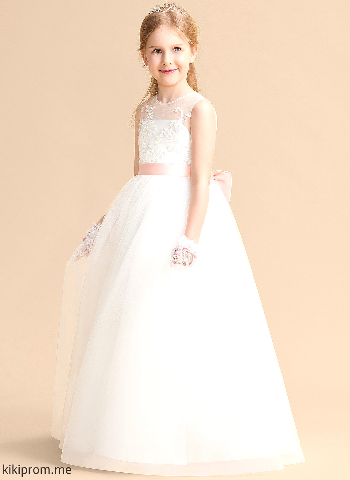 With Flower Girl Dresses Aliana Sleeveless sash) (Undetachable A-Line Bow(s) Neck Girl Scoop Dress Flower Satin/Tulle/Lace - Floor-length