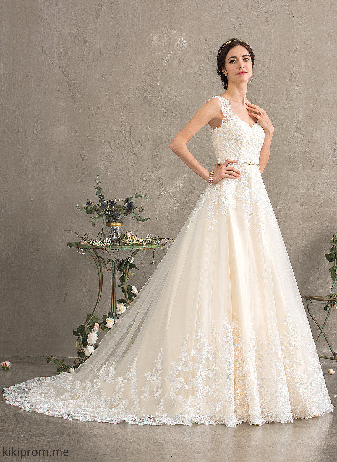 Ball-Gown/Princess Tulle Alanna Court Sweetheart Lace Train Dress Wedding Dresses Wedding Sequins With Beading