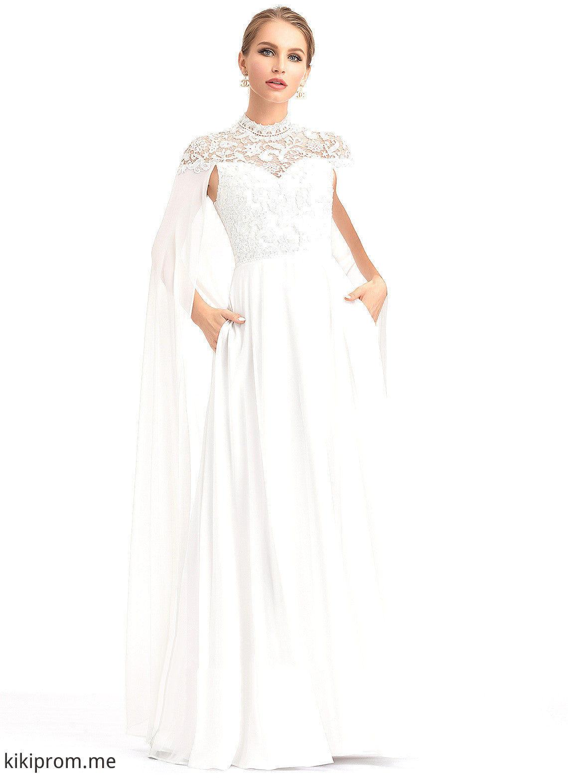 Floor-Length A-Line Lace High Neck Chiffon Dress Christina Wedding Dresses Wedding