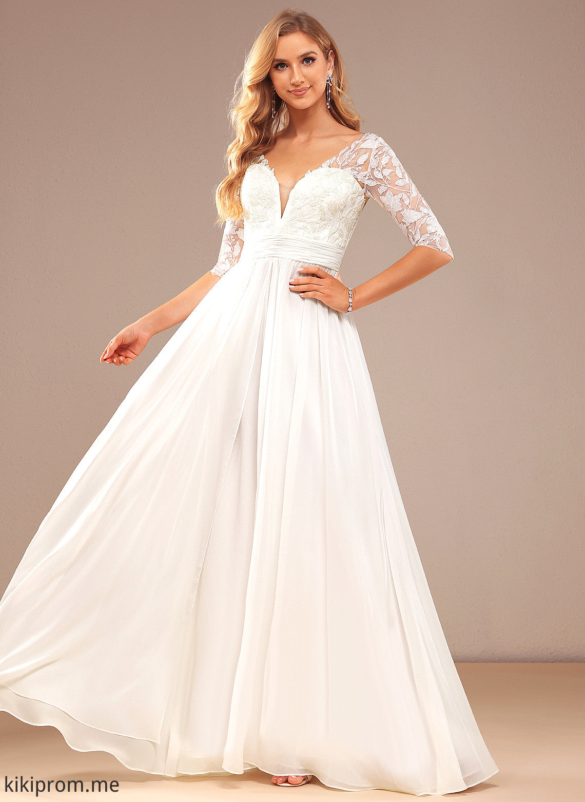 Lace Chiffon Floor-Length Ruffle Wedding Dresses A-Line Dress Sequins Amirah With Wedding V-neck