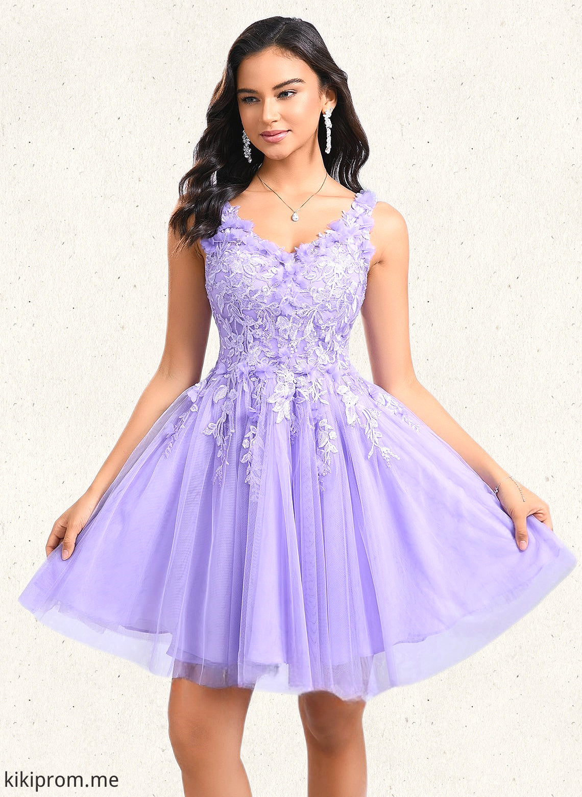 Maia Ball-Gown/Princess V-Neck Short Lace Tulle Homecoming Dress With Flower HFP0025656