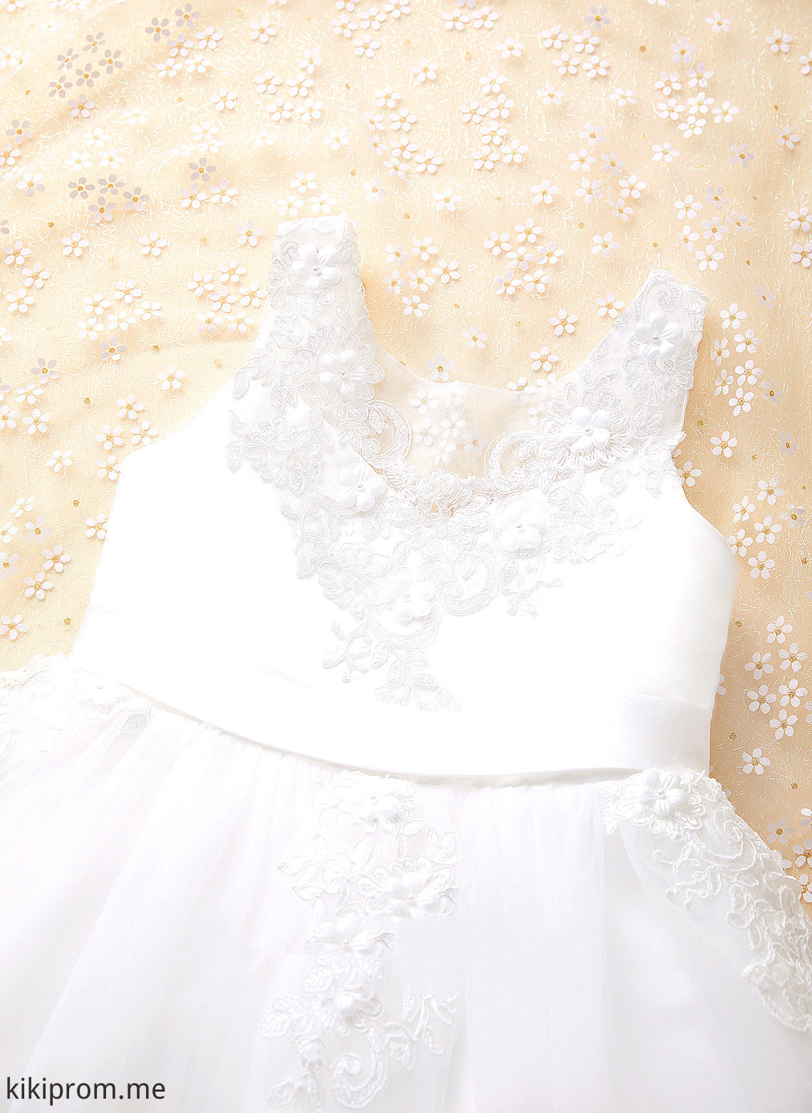 Girl With Neck Beading/Flower(s) Daniella - Tulle/Lace Scoop Tea-length Flower Girl Dresses Dress Sleeveless A-Line Flower