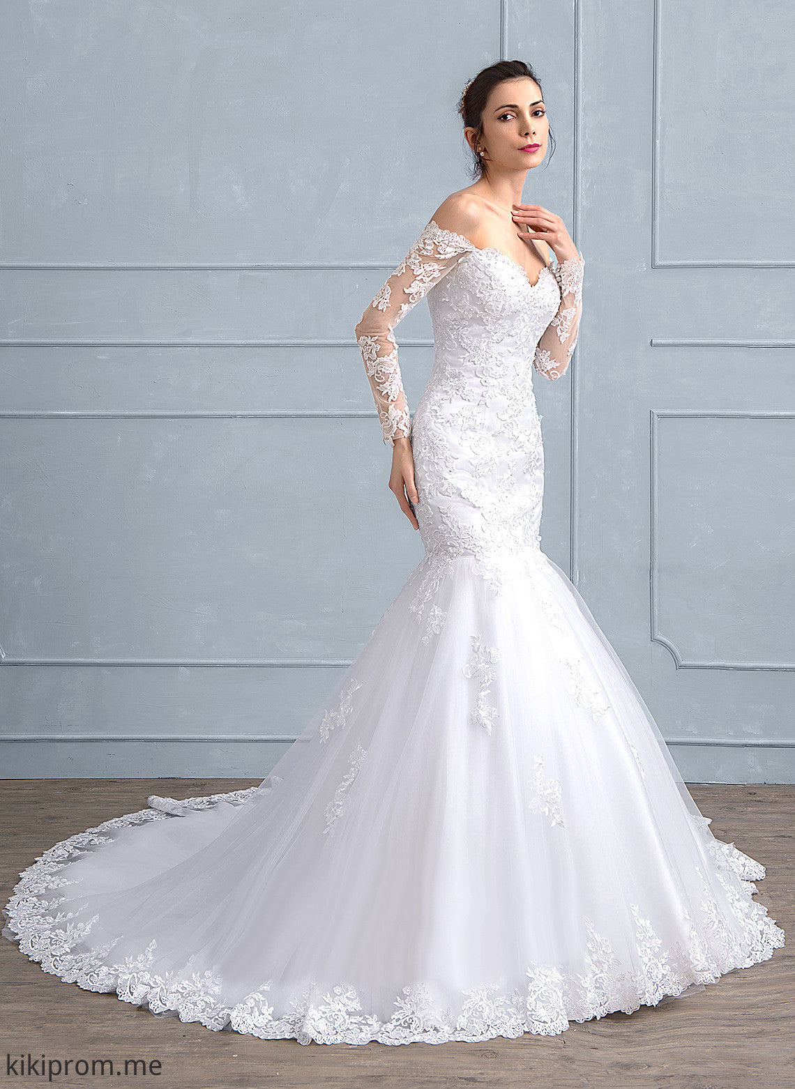 Beading Lace Dress Sequins Off-the-Shoulder Tulle Train Wedding Dresses Emmalee Trumpet/Mermaid Court With Wedding