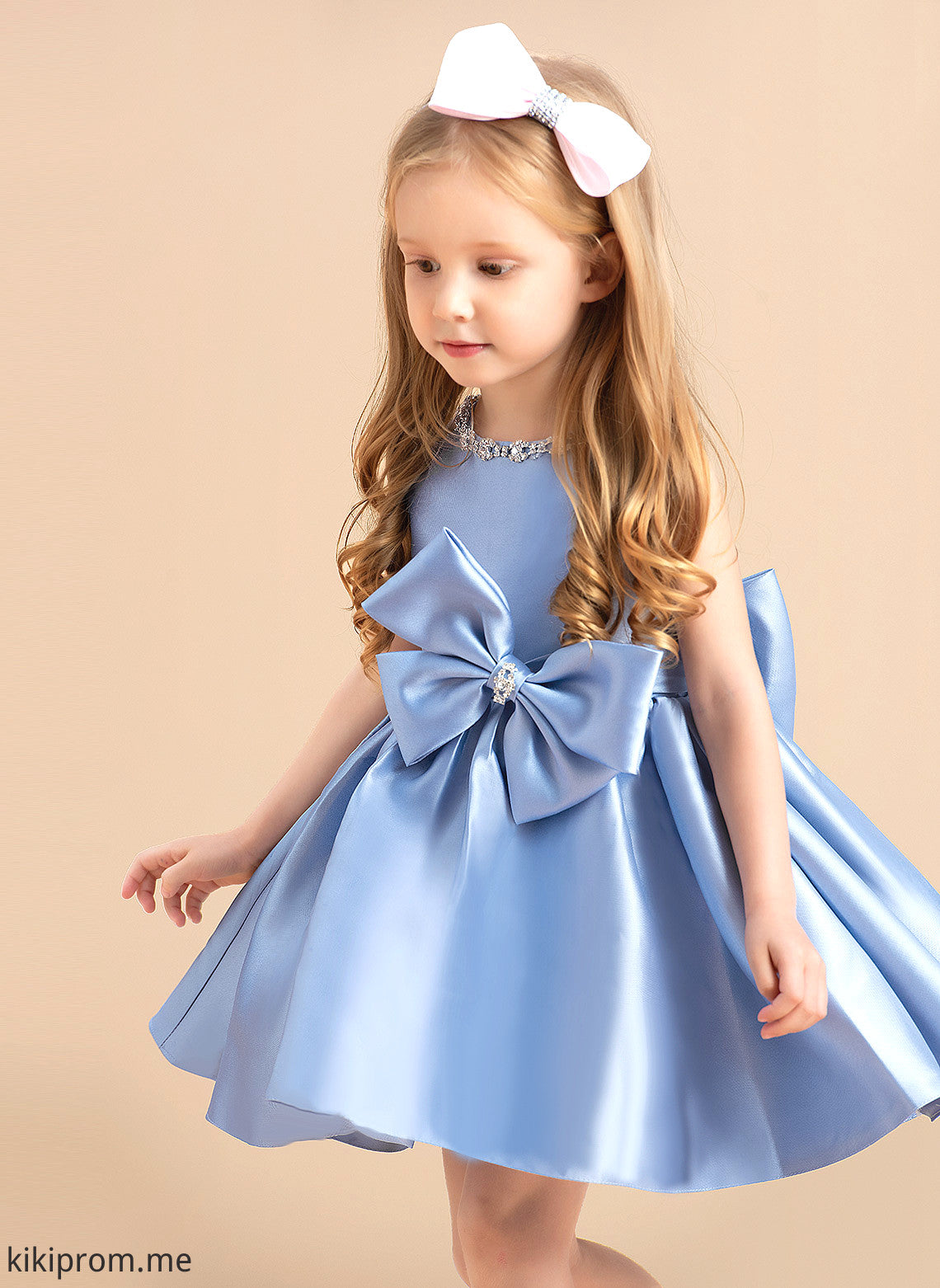 Scoop Xiomara Sleeveless Dress Bow(s) Girl - Flower With Knee-length Flower Girl Dresses Satin Neck Ball-Gown/Princess