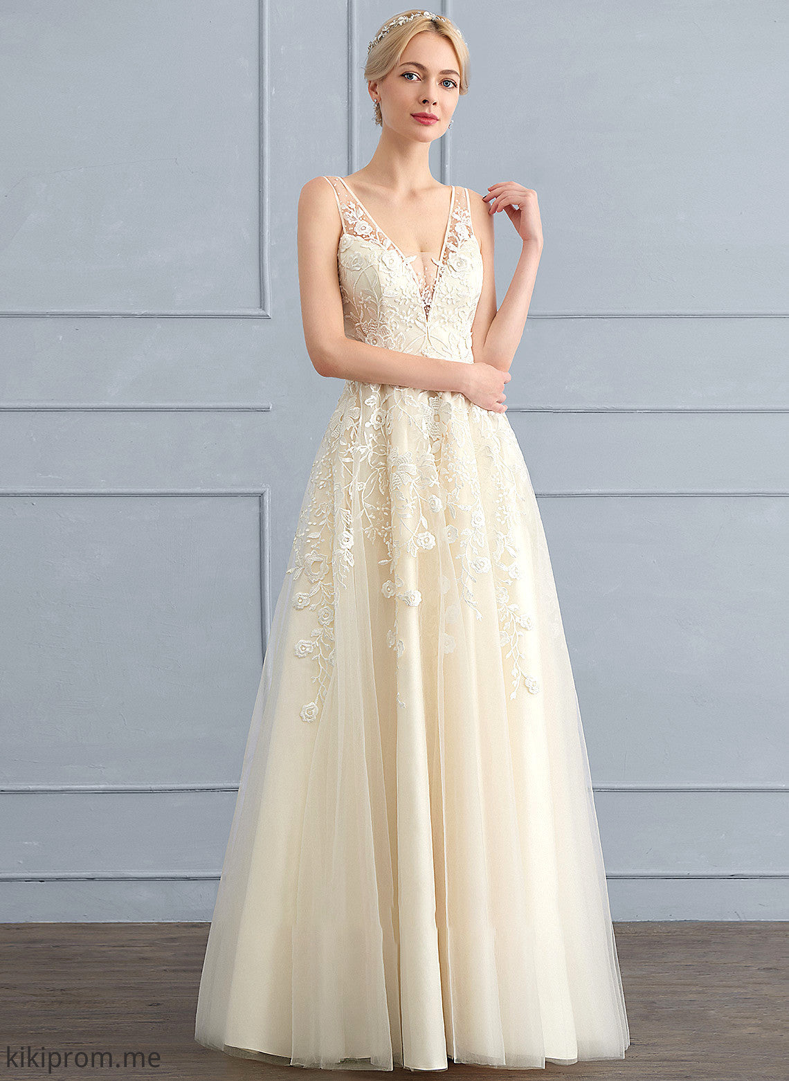 With Beading Floor-Length Thirza Tulle Sequins A-Line Wedding Dresses Dress V-neck Wedding