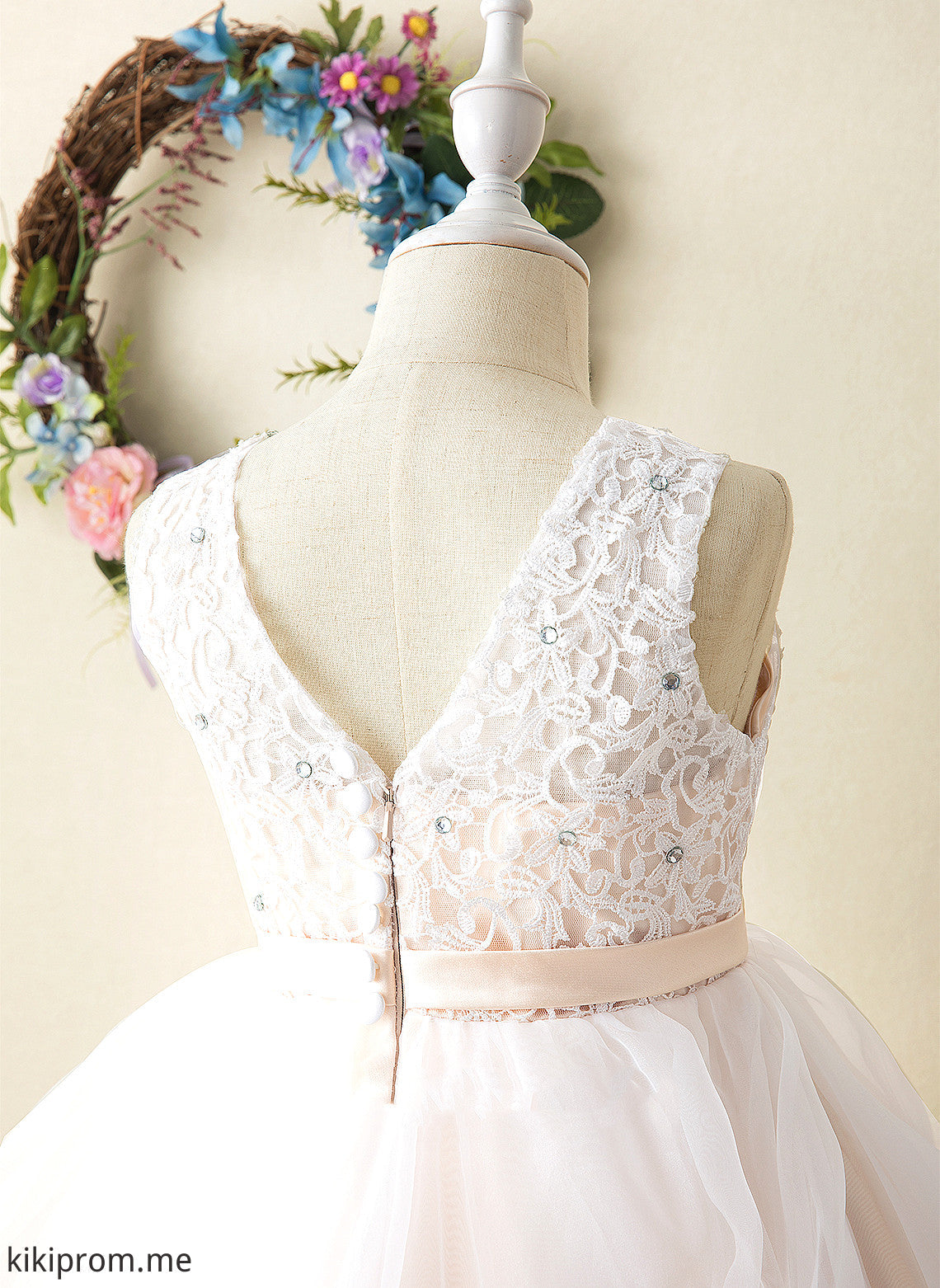 Dress - Rhoda Flower Neck Flower Girl Dresses Tulle/Lace Tea-length Girl Sleeveless Scoop Ball-Gown/Princess