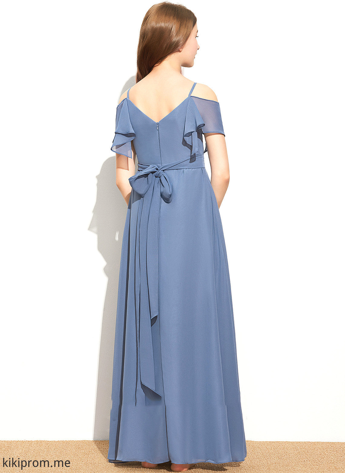 With Esperanza Bow(s) Chiffon Floor-Length Junior Bridesmaid Dresses Off-the-Shoulder A-Line Ruffle