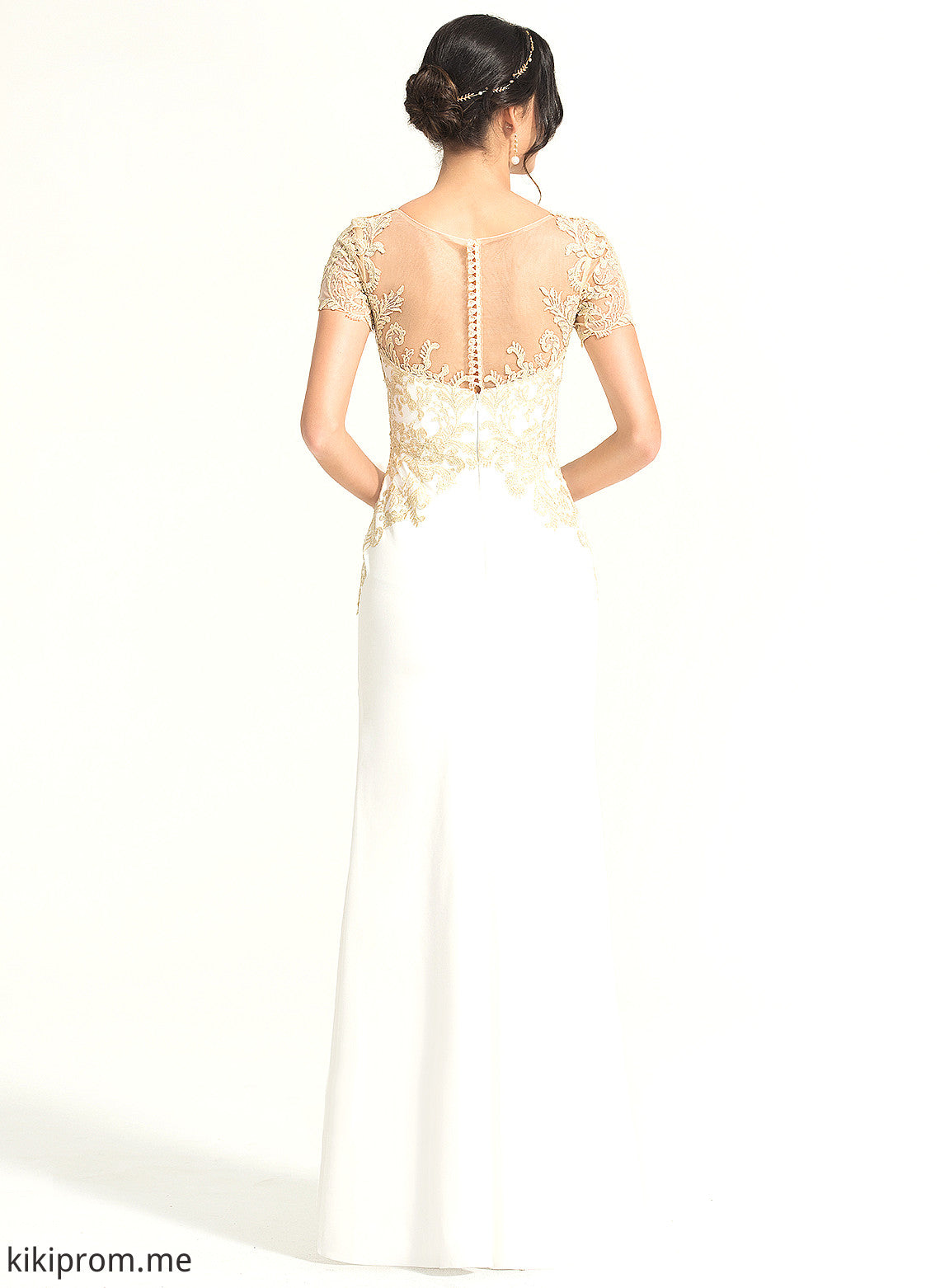 Neck Wedding Dresses Split Crepe Dress Floor-Length Front Stretch Braelyn Lace With Scoop Wedding Sheath/Column