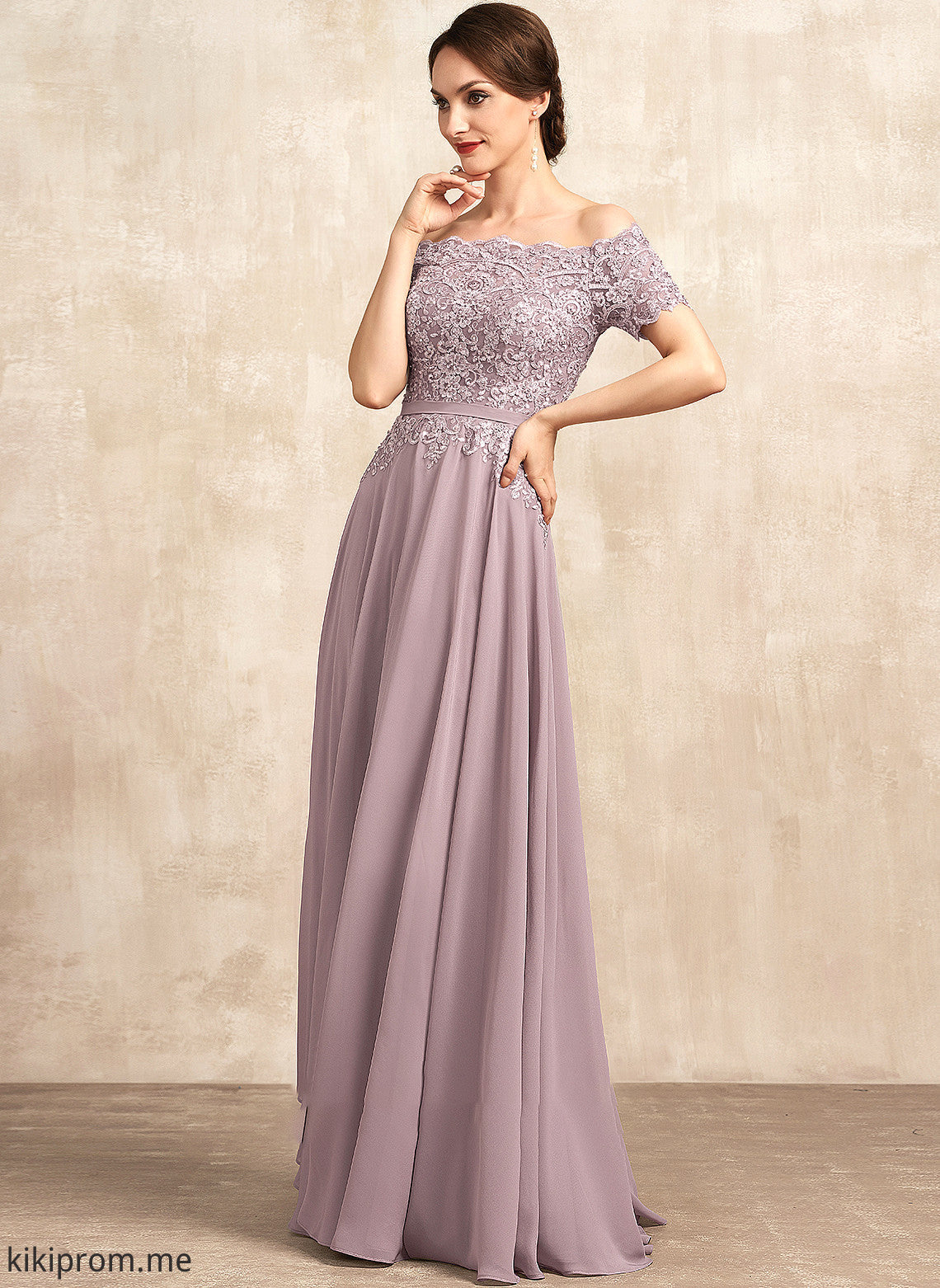 With Lace Beading of Chiffon Mother of the Bride Dresses Dress Off-the-Shoulder Sequins Floor-Length A-Line Elaina Bride Mother the