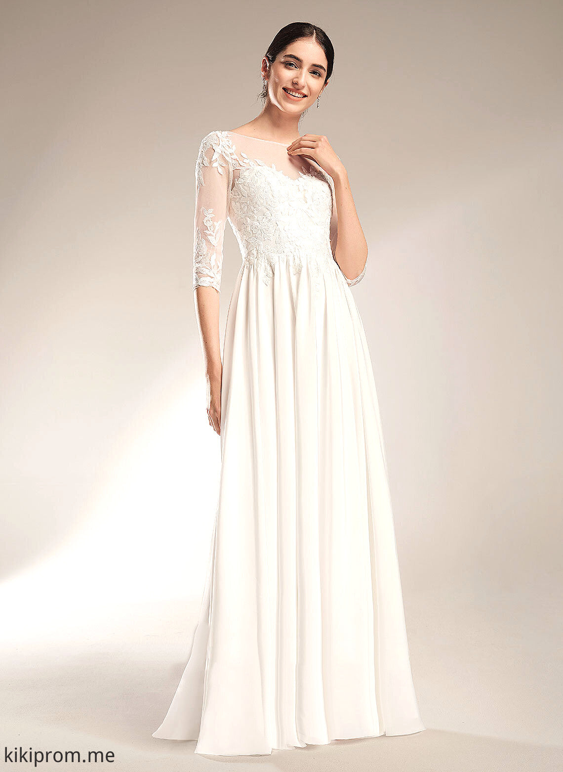 Chiffon With Madyson Sequins Wedding Dresses Sweep Illusion Train A-Line Dress Wedding