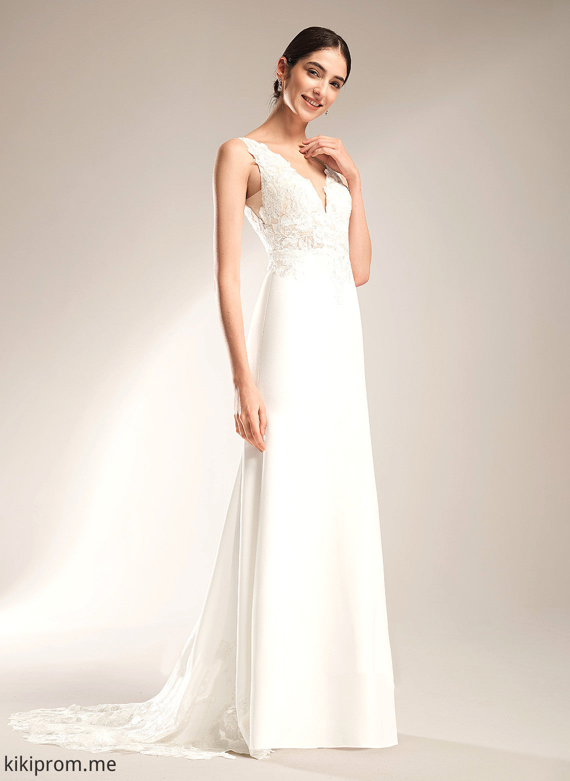 Dress Wedding Dresses Nyasia Sheath/Column Court Crepe Wedding V-neck Train With Stretch Sequins