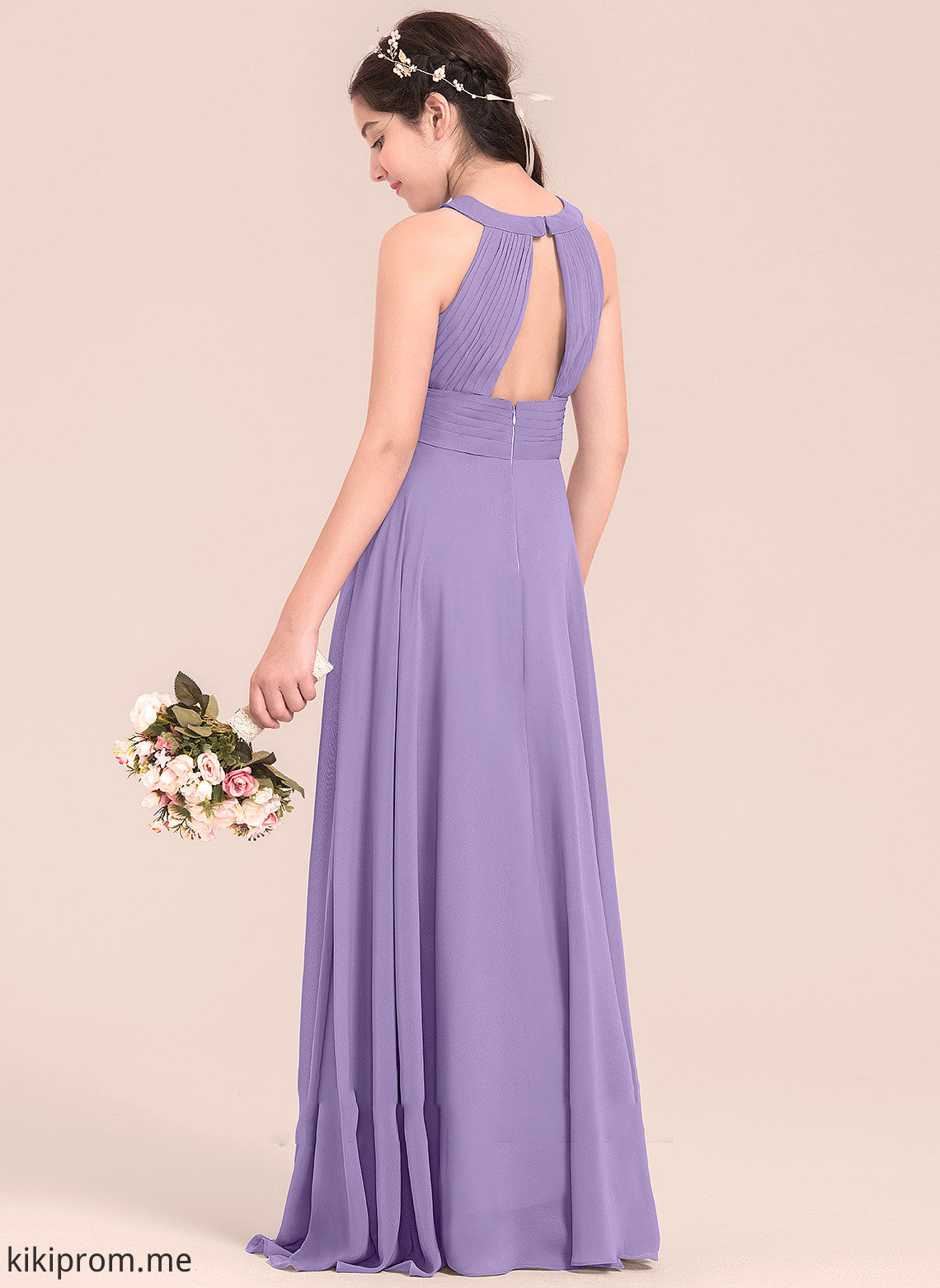 With Chiffon A-Line Junior Bridesmaid Dresses Ruffle Scoop Tess Neck Floor-Length