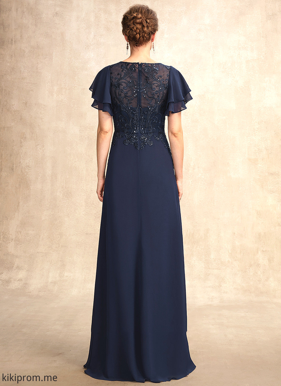 Bride Lace Rubi Floor-Length Neck the Scoop of A-Line Mother of the Bride Dresses Chiffon Mother With Sequins Dress