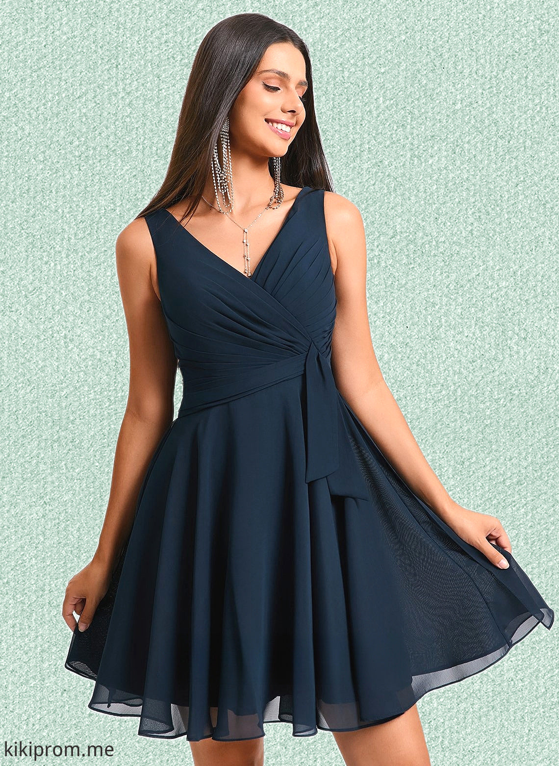 Florence A-line V-Neck Short Chiffon Homecoming Dress With Pleated HFP0025644